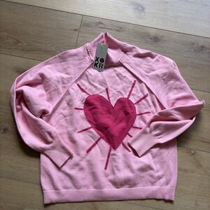 XOKR Kerri Rosenthal Sweater Small Pink Heart Mock Neck Cropped Boxy Oversized